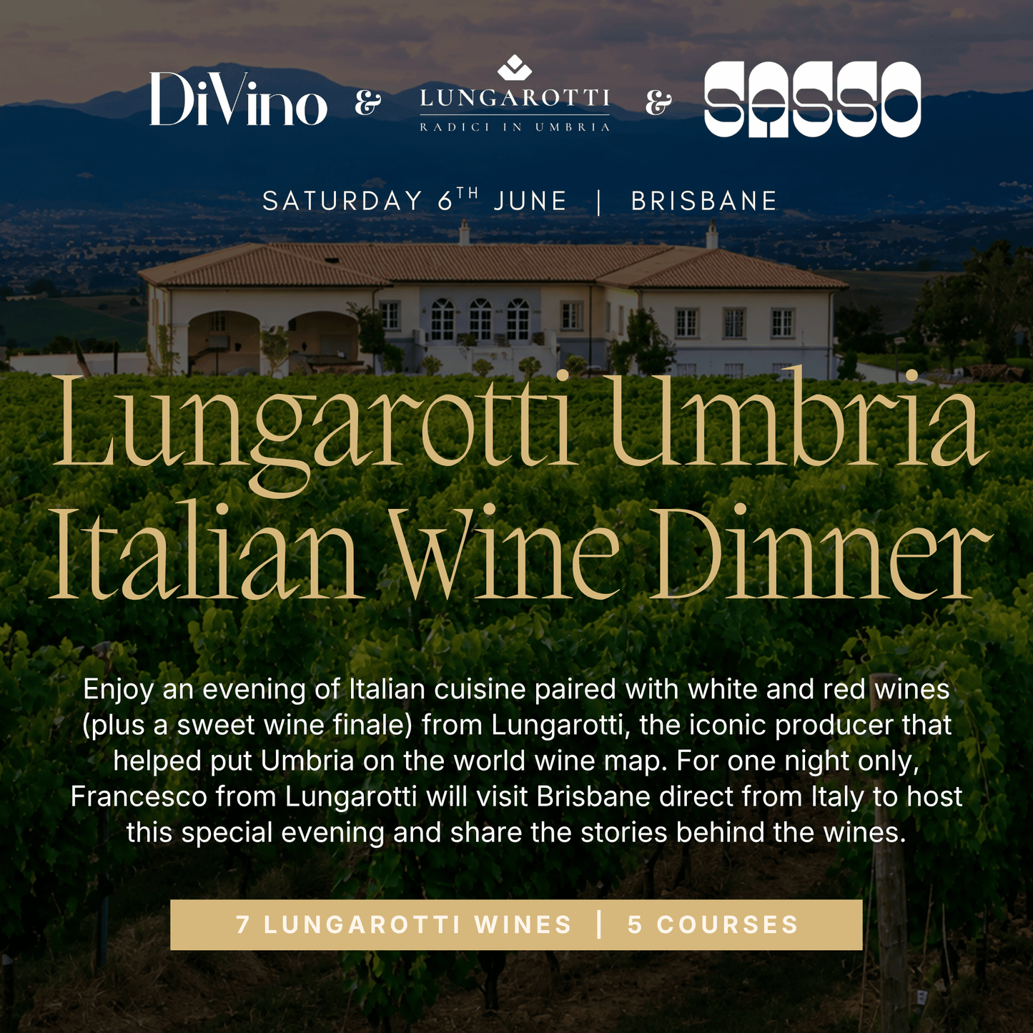 Lungarotti Umbria Italian Wine Dinner at Bar Sasso Brisbane